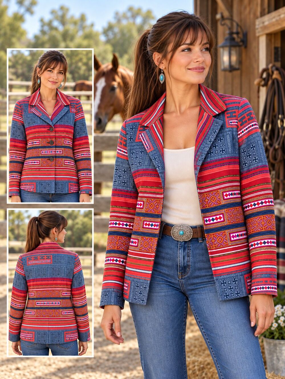 Coldwater Creek Womens Blazer Size 12 Embroidered Boho Southwestern Jacket